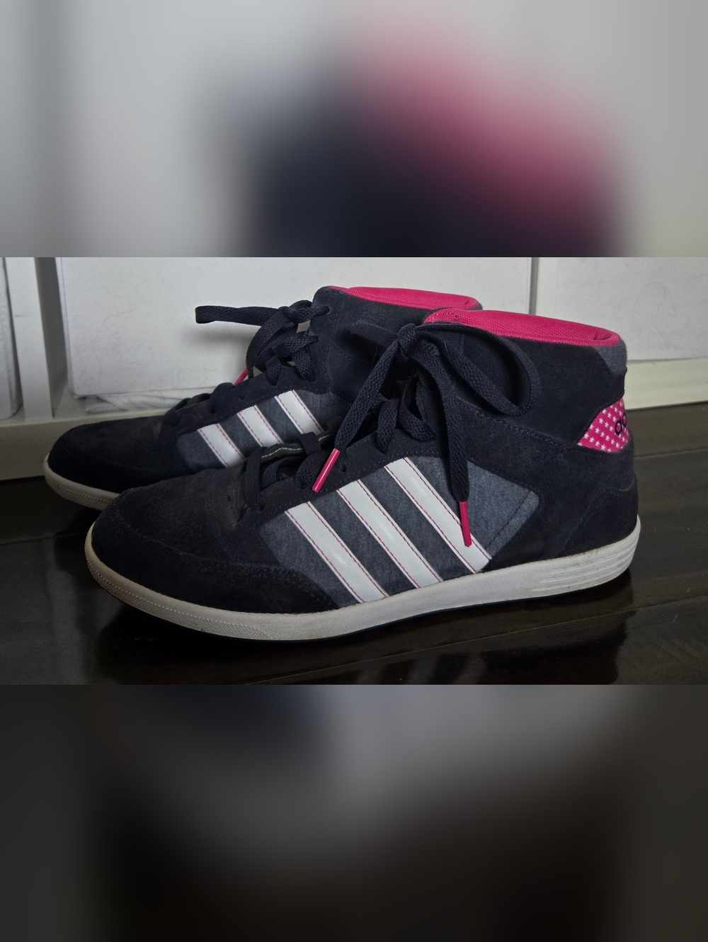 adidas Women's Neo Black and Pink Mid-Top Sneakers Size 8